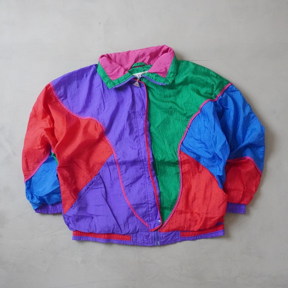 Vintage Casual Isle Colorblock Windbreaker Jacket Womens Small Petite 80s 90s
